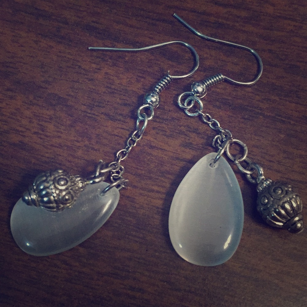 Silver and Opaque Glass Dangle Earrings